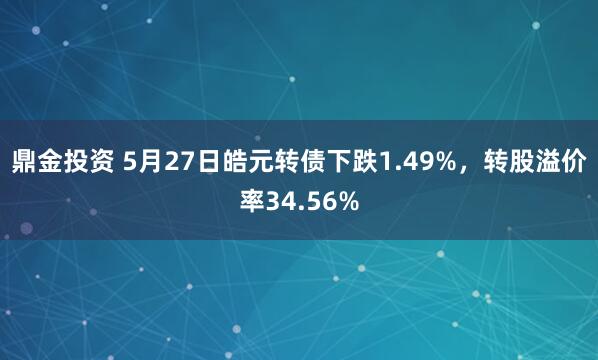 鼎金投资 5月27日皓元转债下跌1.49%，转股溢价率34.56%